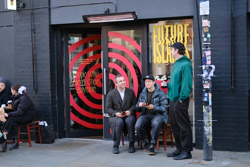 Future Islands outside Allpress Redchurch St Cafe